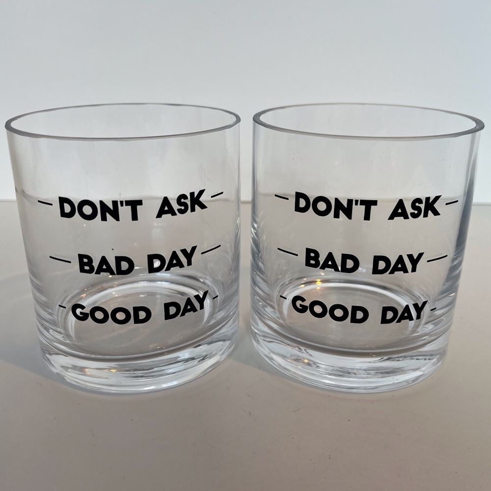 Two’s Company “Don’t Ask” Double Old Fashion Glasses. Set of Two.